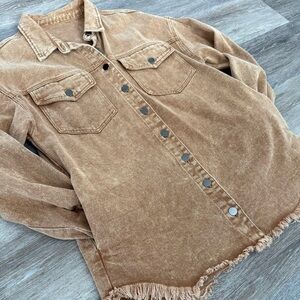 Amazon Brown Jean Jacket with Fringe Hem